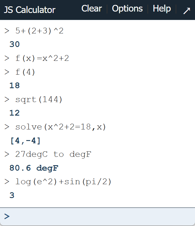 JS Calc Extension Screenshot